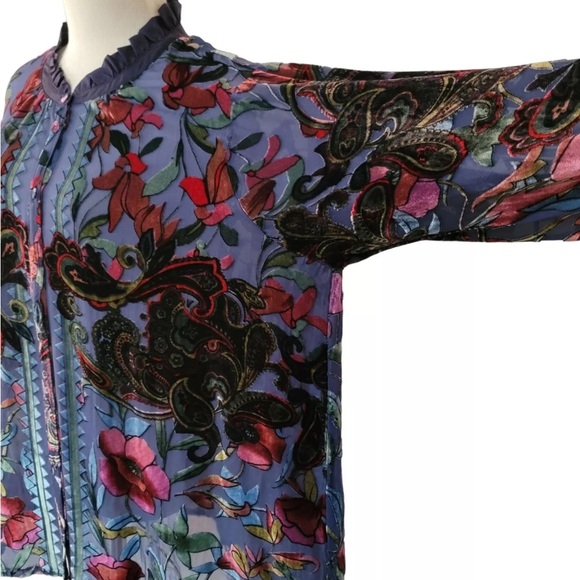 Johnny Was Clara Burnout Leda Shirt Embroidered Velvet  blouse NWT - Picture 16 of 17